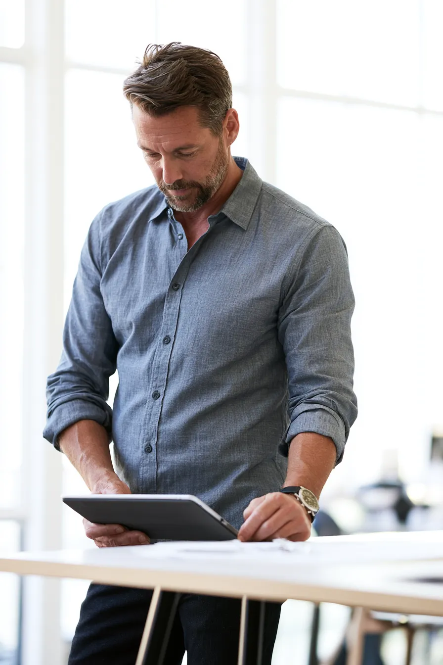 Reviewing personal loan options at standing desk